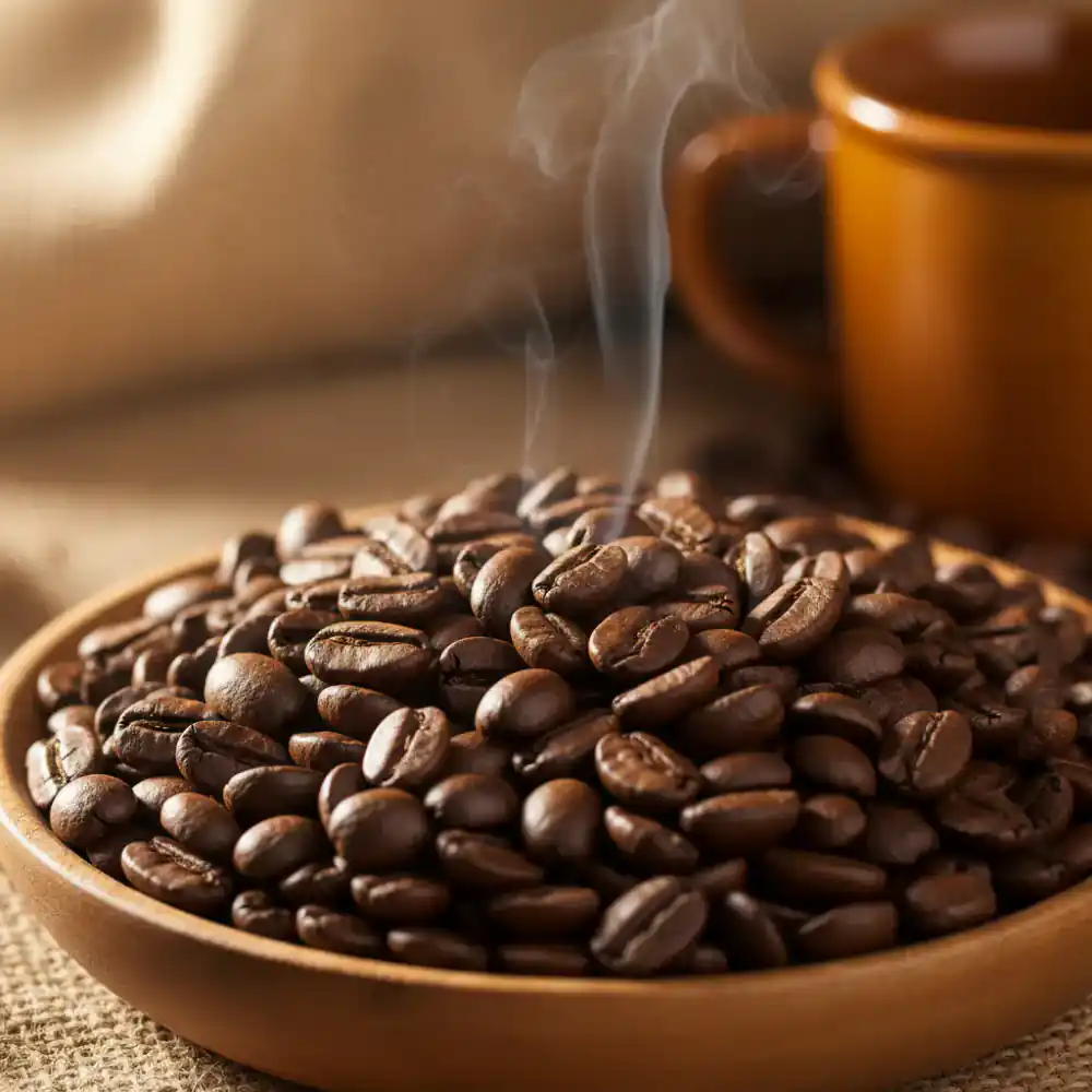 Close up of freshly roasted coffee beans