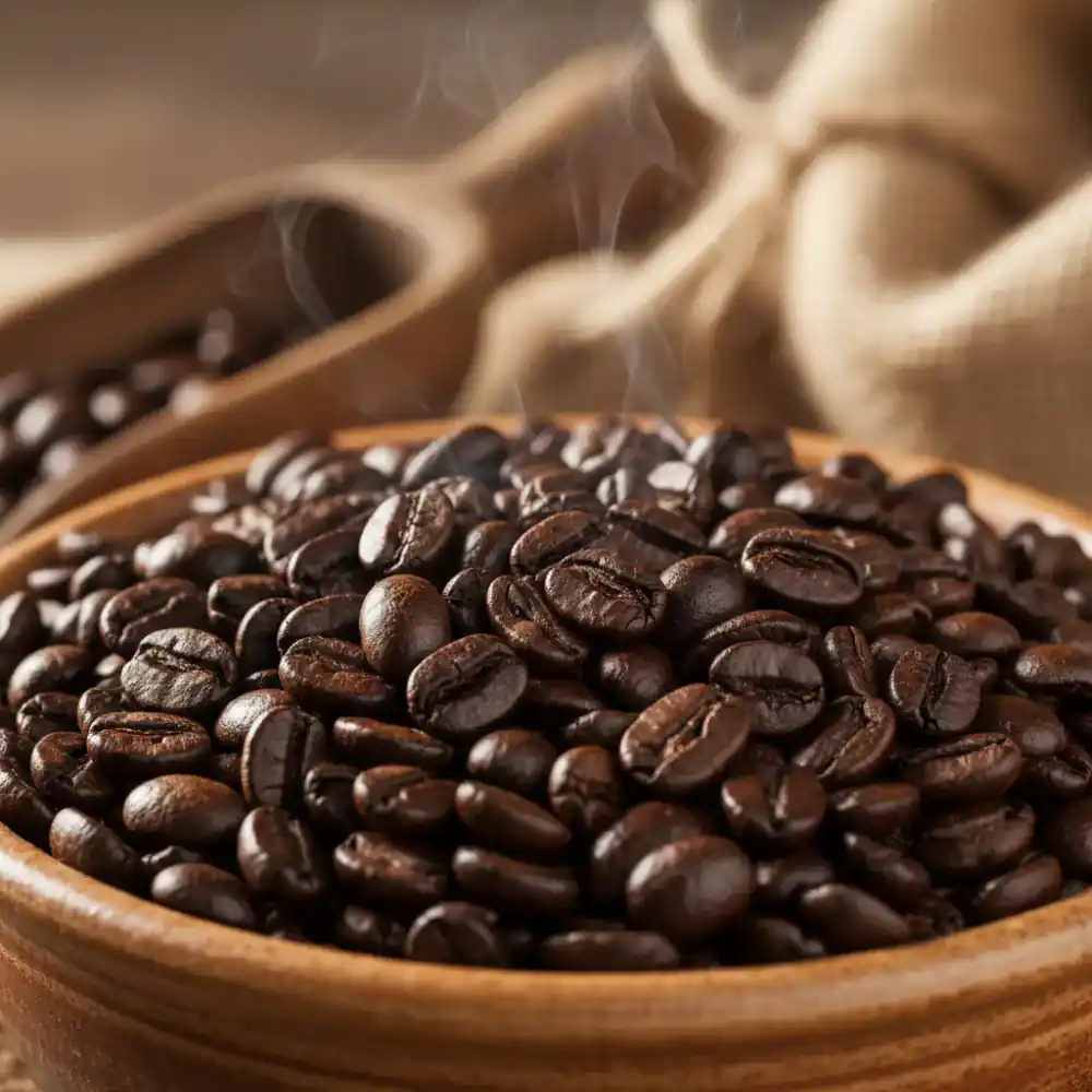 Close up of freshly roasted coffee beans