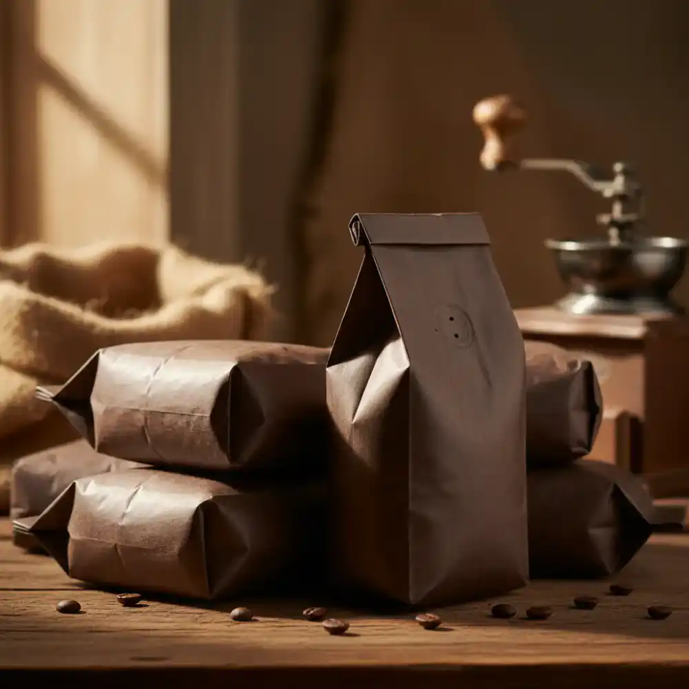 Freshly packed artisan coffee bags
